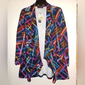 Colorful Travel Elements Unstructured Blazer. Size 2X